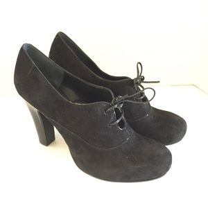 Nine West Naso Black Suede Leather Heels Lace Ups